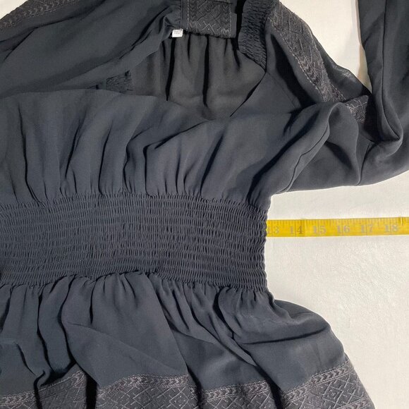 Rebecca Minkoff Noelle Dress Womens‎ XS Black Peasant Embroidered Smocked V-Neck - Picture 15 of 16